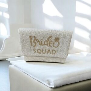 Bride Squad‎ Beaded Clutch Purse Gold Chain Rhinestone Ring Wedding Bridal